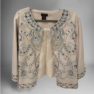 Multiples - Cream Jacket With Blue Embroidery Fully Lined | SZ Petite X- Large